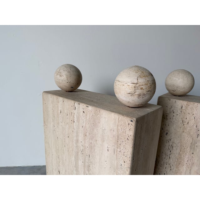 Beige On Hold // 1980’s Postmodern Italian Geometric Travertine Dining Table Base - A Pair For Sale - Image 8 of 16