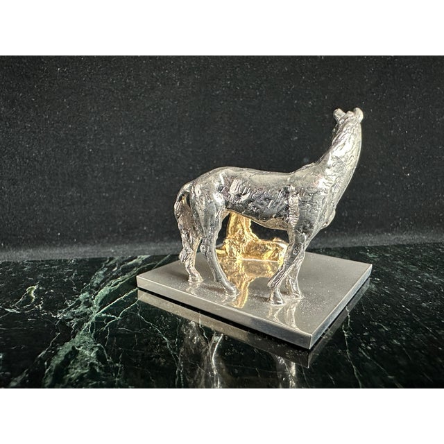 Late 20th Century Silver and Gold-Tone Horse and Foal Figurine on Base For Sale - Image 9 of 11