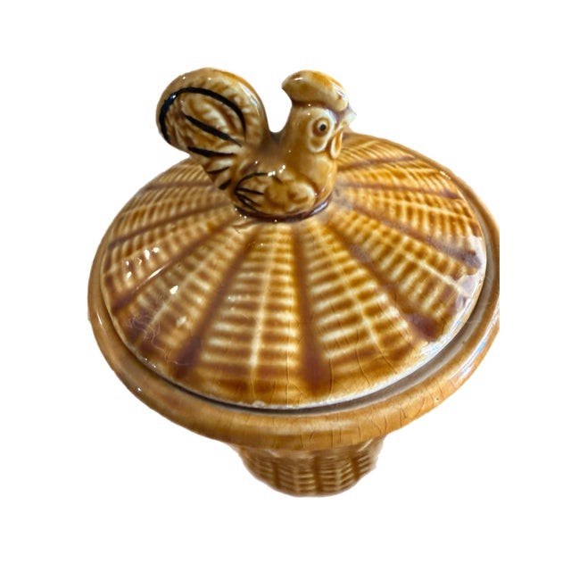 French Provincial Vintage Majolica Rooster Basketweave Breakfast Set - 4 Pieces For Sale - Image 3 of 12