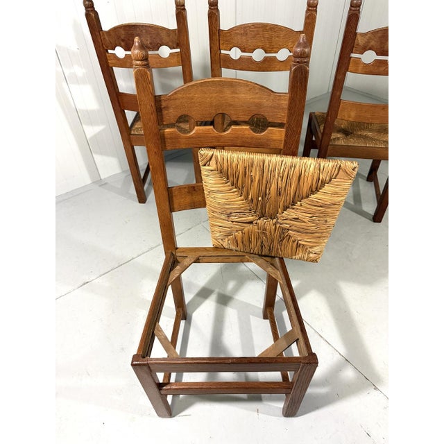 Rustic Oak Razor High Back Dining Chairs, 1960s, Set of 6 For Sale - Image 16 of 18