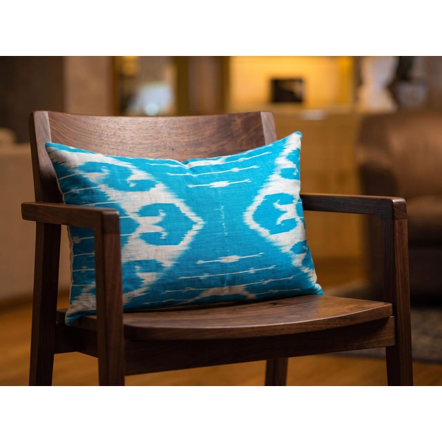 1990s Handwoven Silk Ikat Lumbar Cushion Cover For Sale - Image 10 of 10