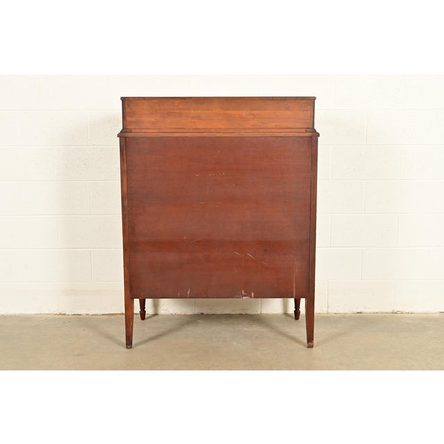 Antique French Regency Louis XVI Burled Walnut Highboy Dresser by Simmons Furniture, Circa 1930s For Sale - Image 13 of 14