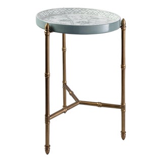 Jardin Green Chinoiserie Tray with Stand, Brass For Sale