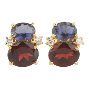 Christina Addison Mini Gum Drop™ Earrings With Iolite and Garnet and Diamonds - a Pair