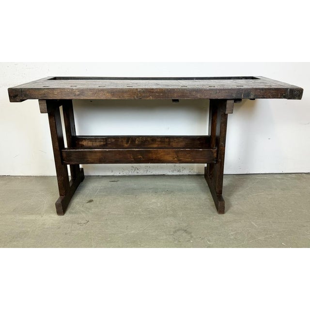 Wood Vintage Industrial Carpenters Workbench, 1950s For Sale - Image 7 of 16
