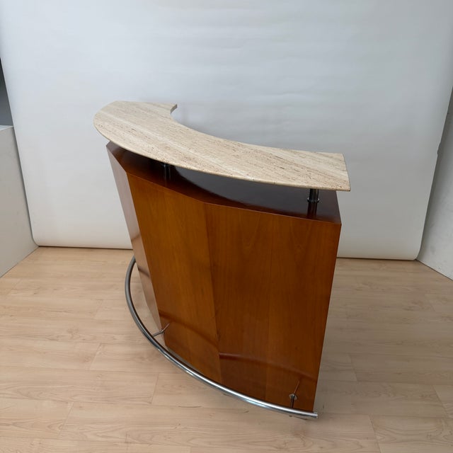 Brown Mid-Century Bar Counter in Teak Wood, Metal and Travertine, Italy, 1970 For Sale - Image 8 of 18