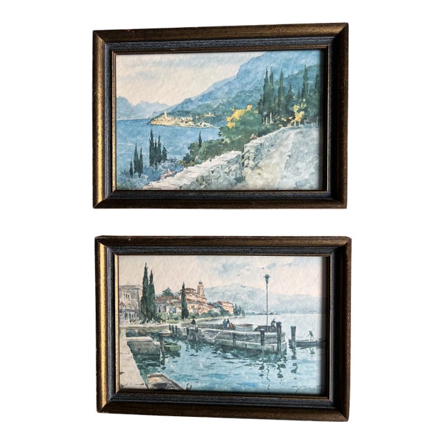 Mid 20th Century Italian Landscape Postcards, Framed - a Pair For Sale