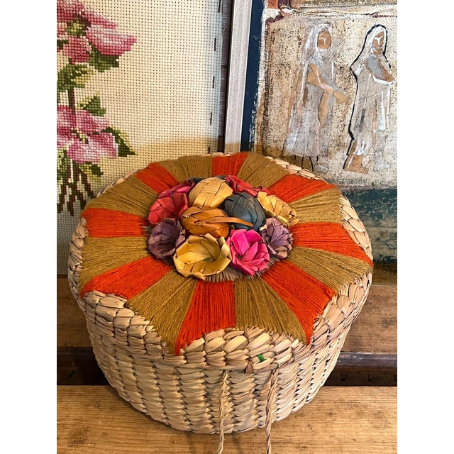 Mid-Century Modern 1970s Woven Basket Decor Round Storage Container For Sale - Image 3 of 7