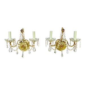 Late 20th Century Schonbek Crystal Gold Wall Sconces - a Pair