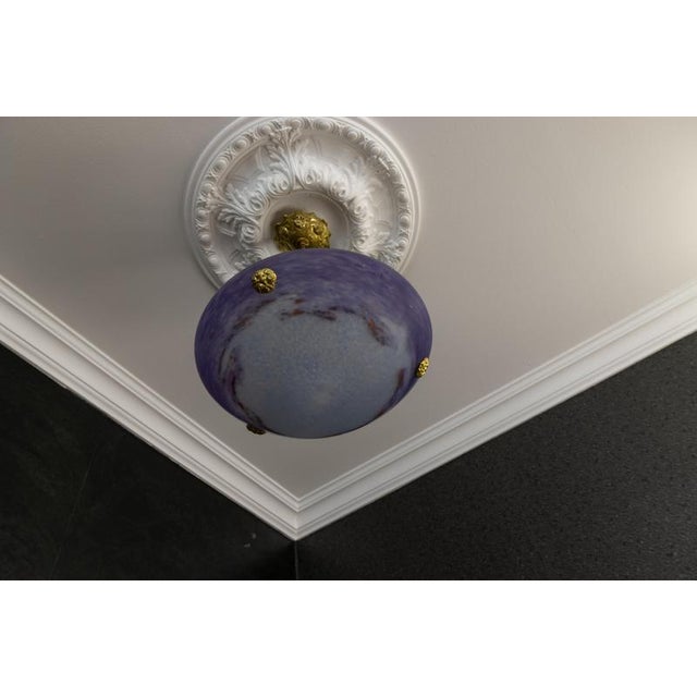 French Art Nouveau Lilac and White Glass Pendant Light from Muller Strasbourg For Sale - Image 11 of 18