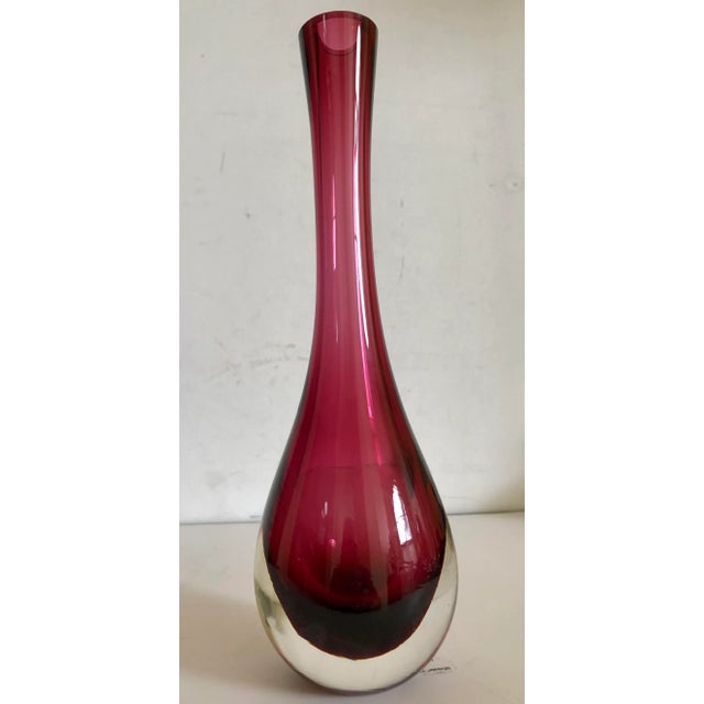 Glass Vintage Murano Narrow Neck Ruby Red Vase For Sale - Image 7 of 10
