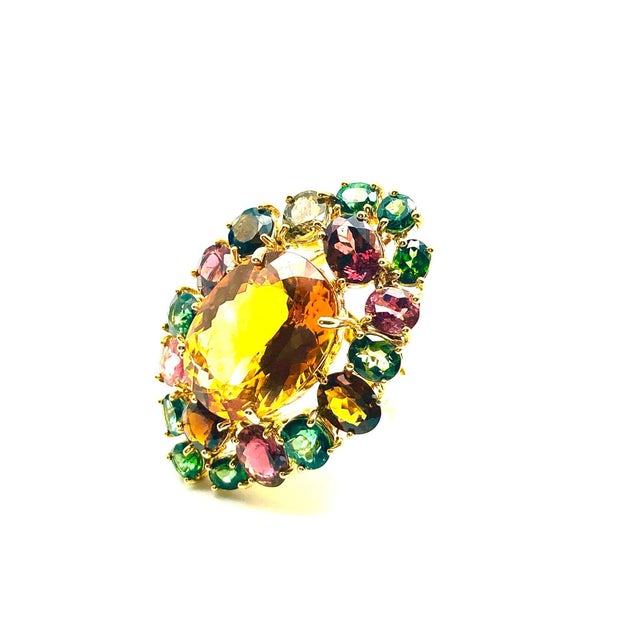 Bochic "Orient" Vintage Tourmaline & Orange Citrine Ring - 18K Gold & Silver For Sale - Image 12 of 18