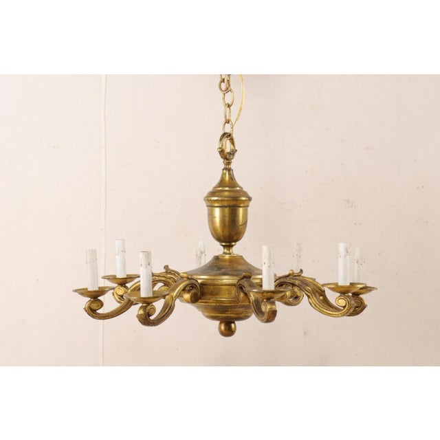Mid 20th Century French 8-Light Gold-Tone Chandelier For Sale - Image 4 of 11