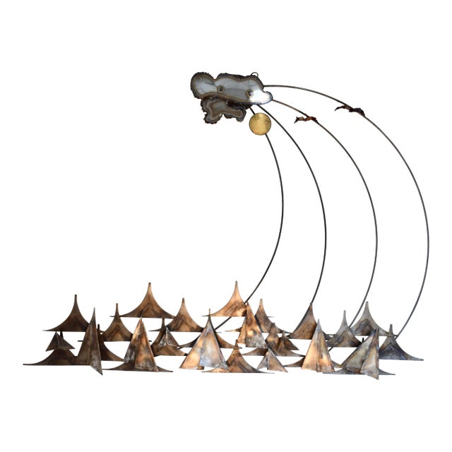 Mixed Metals Wall Sculpture of Racing Sailboats, 1983 For Sale