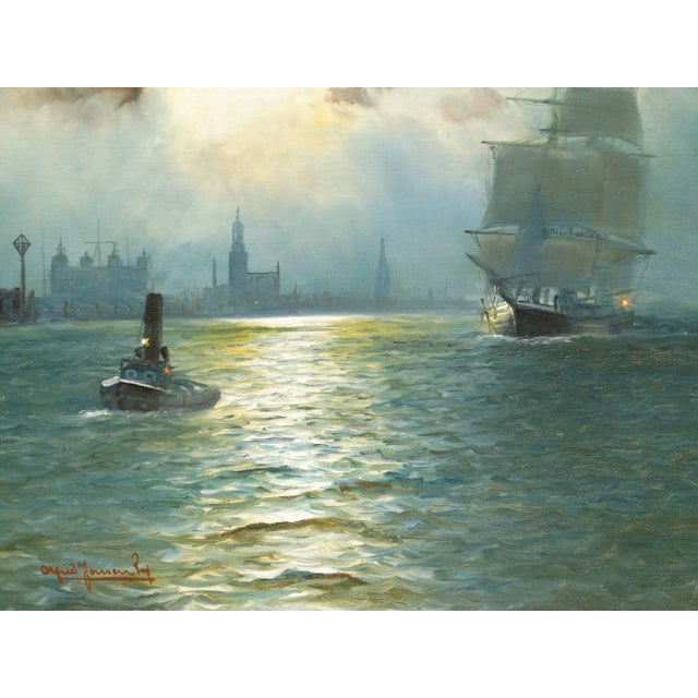 Wood Nautical Oil Painting Alfred S Jensen (1859-1935) For Sale - Image 7 of 11