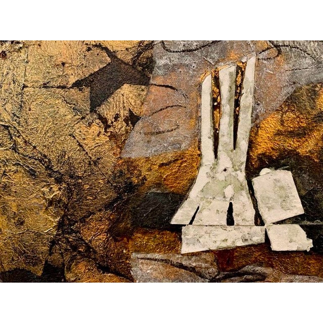 Andrea Stella "Among the Etruscan Ruins" Large Gold Leaf Oil Mixed Media Painting, Figurative, Italian Contemporary Art, 2010 For Sale - Image 4 of 11