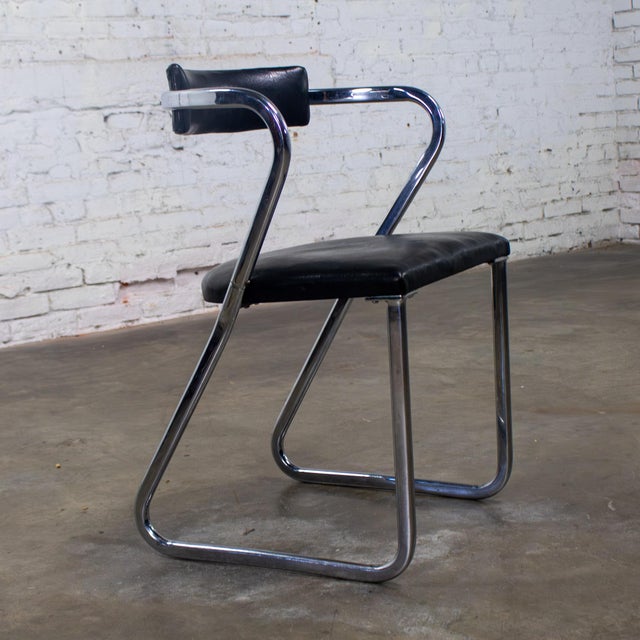 1920-1930’s Art Deco Streamline Moderne Side Chair Black Vinyl & Chrome Manner of Gilbert Rohde For Sale - Image 10 of 18