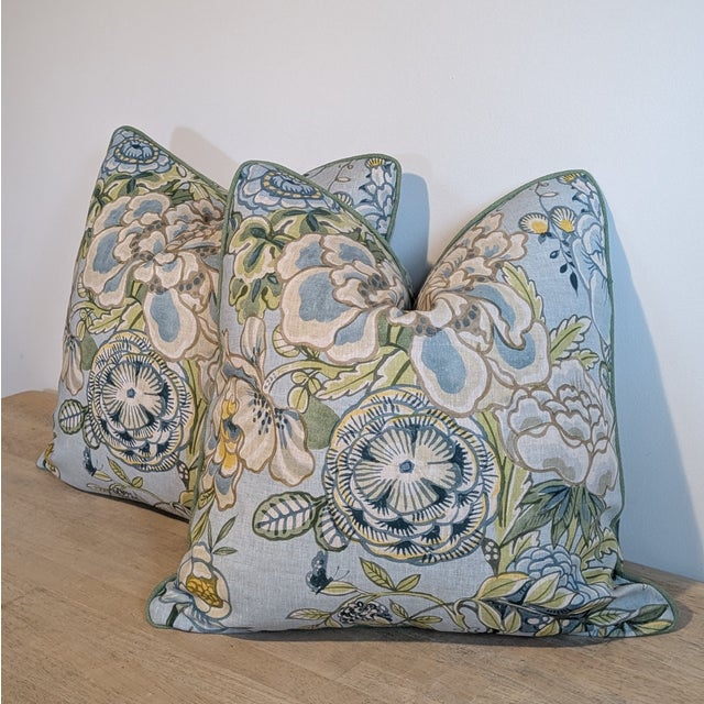 Thibaut Thibaut Peony Garden Pillows in Spa Blue - Pair For Sale - Image 4 of 7
