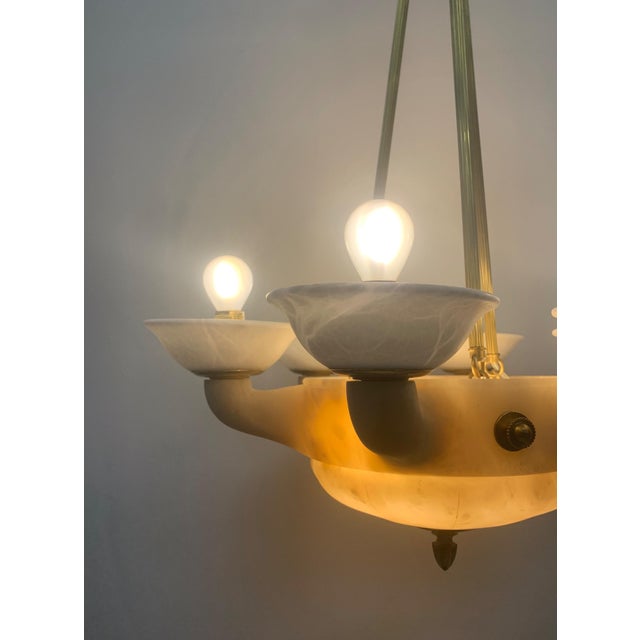 Beautiful original alabaster chandelier from the 1930s. medium sized chandelier. uncracked hand-crafted alabaster; creamy...