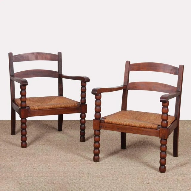 Wood Oak and Straw Armchairs, 1940s, Set of 2 For Sale - Image 7 of 7