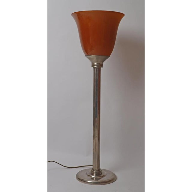 French Art Deco Style Table Lamp with Brown Overlay Glass, 1980s For Sale - Image 10 of 17