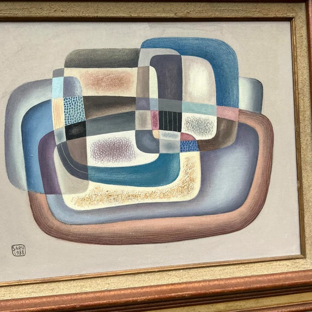 Wood Vintage Boho 1988 Abstract Painting on Canvas For Sale - Image 7 of 7