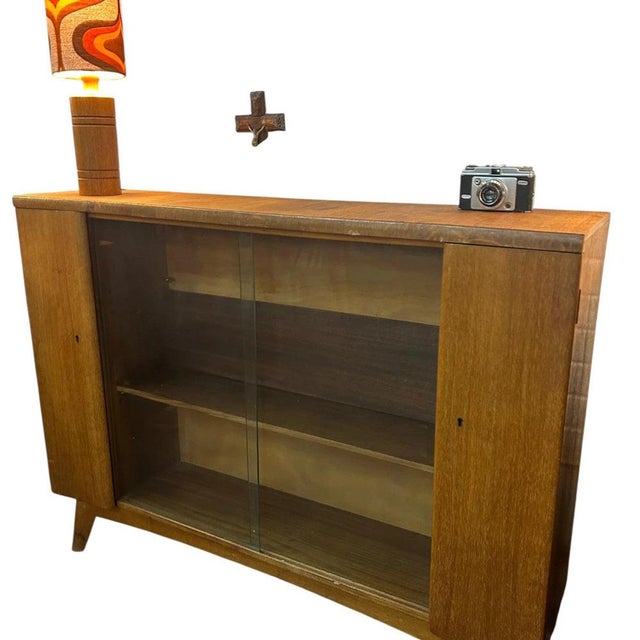Mid-Century Drinks Cabinet in Teak with Glass Sliding Doors and Adjustable Shelf For Sale - Image 10 of 11