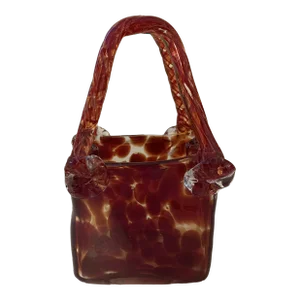 Vintage Mid-Century Murano Hand-Blown Red Glass Purse-Style Vase