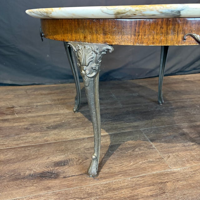 French Marble Top Coffee Table With Ormolu Mounted Apron and Cabriole Legs For Sale In Portland, ME - Image 6 of 8