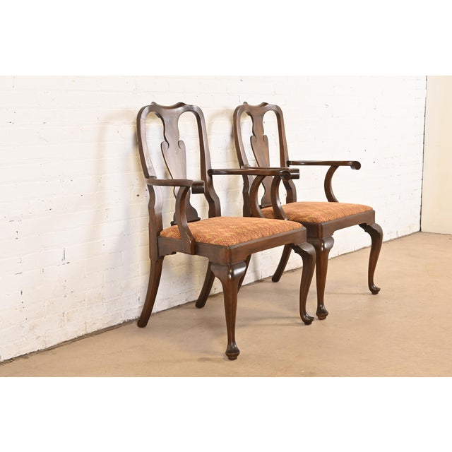 Queen Anne Henkel Harris Queen Anne Solid Mahogany Armchairs or Dining Chairs, Pair For Sale - Image 3 of 11