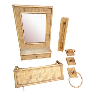 Bamboo and Wicker Bath Set from Vera Conegliano, 1960s, Set of 6 For Sale