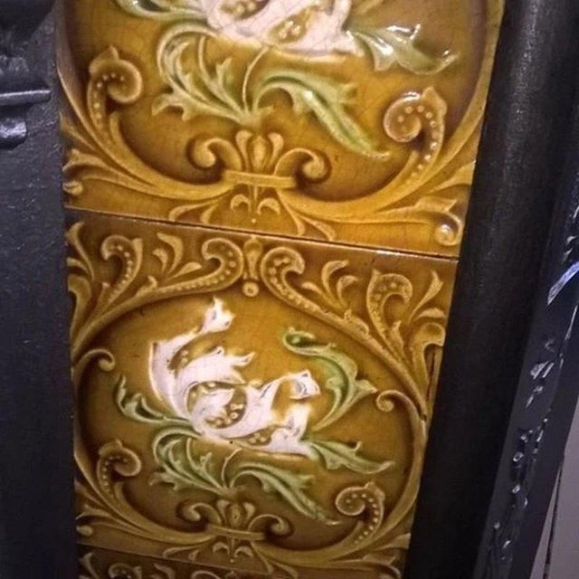 Antique Cast Iron Fireplace Insert with Decorative Tiles For Sale - Image 9 of 11