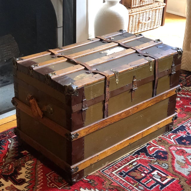Large Antique Wood Travel Trunk For Sale In Baltimore - Image 6 of 12