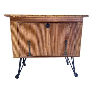 Mid‑Century French Bamboo Drinks Cabinet on Cast Iron Legs, 1950s For Sale