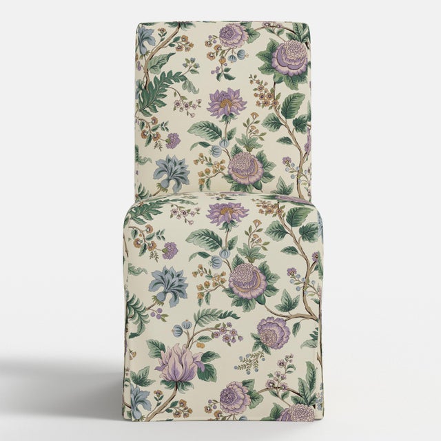 Transitional Andrea Slipcover Dining Chair in Lilac Tree of Life Floral For Sale - Image 3 of 7