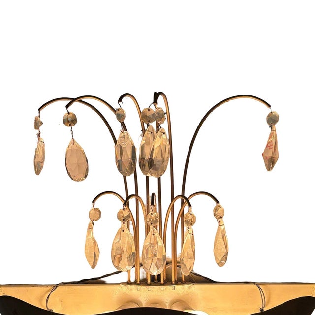 1920s Art Deco Brass Hollywood Regency Palm Leaf Wall Sconce W/ Crystal Arms For Sale In Los Angeles - Image 6 of 8