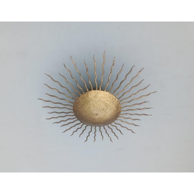 Spanish Gold-Leaf Gilt Metal Sunburst Ceiling Fixture, 1960s, in Very Good conditions. Designed 1960 to 1969 Up to 250V...