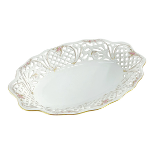 Vintage Oscar De La Renta Rose Reticulated Fine China Mint Dish or Bowl