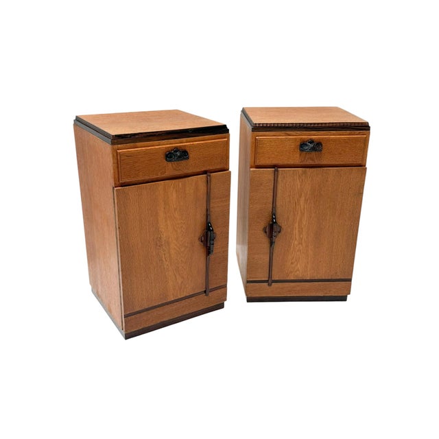 Vintage Art Deco Nightstands in Oak and Ebony by FA. S. Speelman, 1920s, Set of 2 For Sale - Image 12 of 12