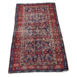 Antique Persian Red & Navy Rug - 3'5" X 5'8" For Sale
