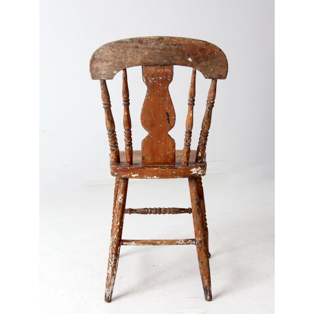 Wood Antique Splat Back Primitive Chair For Sale - Image 7 of 11