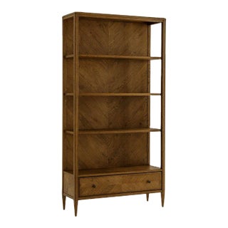 Modern Herringbone Dark Oak Bookcase For Sale