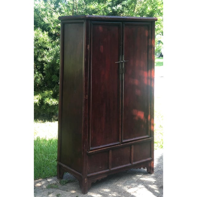 Antique Chinese Chinoiserie Red Lacquer Armoire Cabinet For Sale - Image 13 of 13