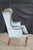 Vintage Queen Anne Style Library Wing Back Chair Light Blue Velvet Fabric For Sale - Image 6 of 11