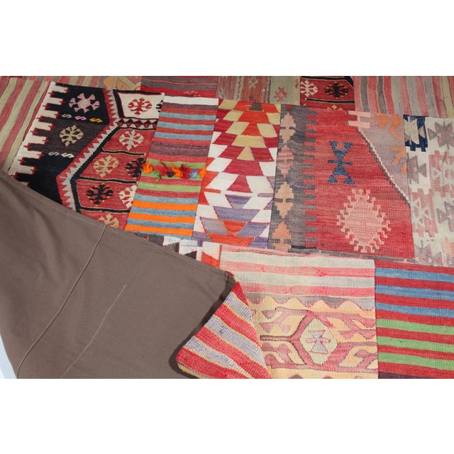 Mid 20th Century Authentic Turkish Kilim Patchwork Rug With Tribal & Geometric Designs -5' 7'' X 9' 10'' For Sale - Image 9 of 10