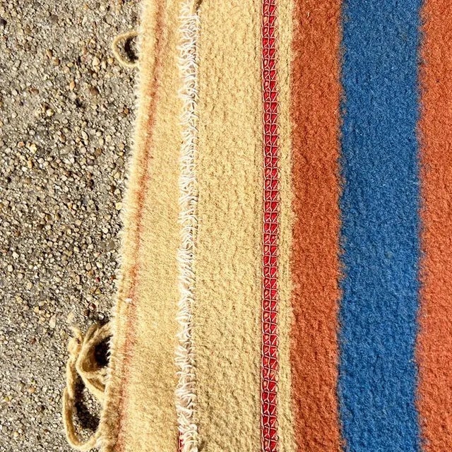 Antique Southwest Geometric Print Saddle Blanket in Orange Blue and Yellow For Sale In Oklahoma City - Image 6 of 8
