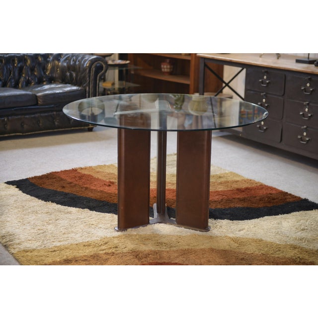 Circular Table with Base Covered in Brown Leather by Tito Agnoli for Matteo Grassi, 1970s For Sale - Image 11 of 11