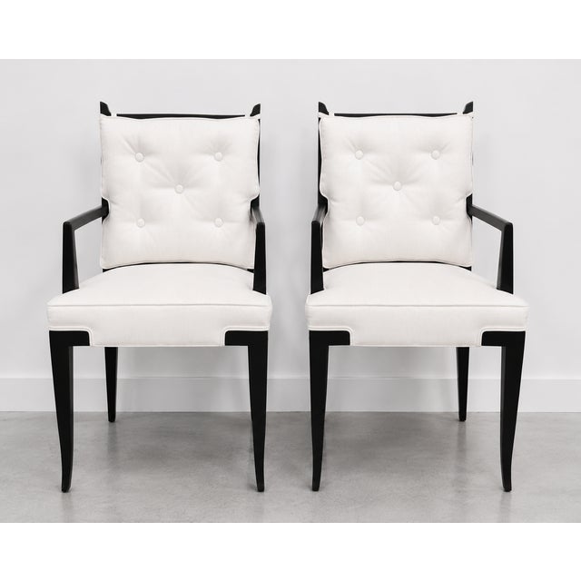 Tommi Parzinger Tommi Parzinger Attr. Double X-Back Dining Chairs, Mid-Century, White Linen, Circa 1950 For Sale - Image 4 of 10