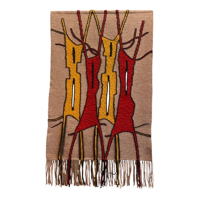Abstract Hand Made Wool Tapestry by Milada Zachova, Czechoslovakia, 1970s For Sale
