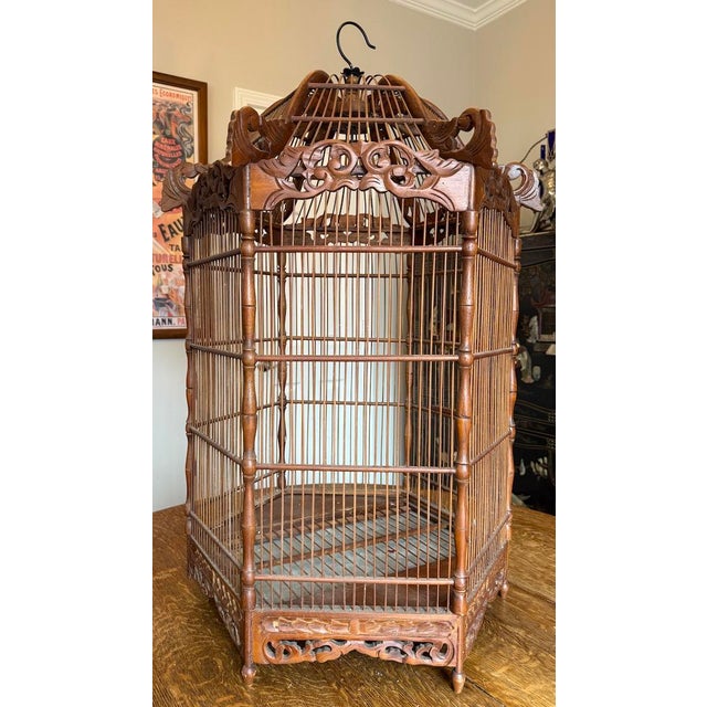 Late 19th Century Beautiful Decorative Large Antique Wooden Ornate Pagoda Style Bird Cage For Sale - Image 5 of 18